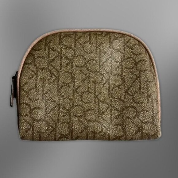 Calvin Klein Handbags - Calvin Klein Cosmetic Pouch Classic CK Monogram Design Durable Fabric Brown W OS